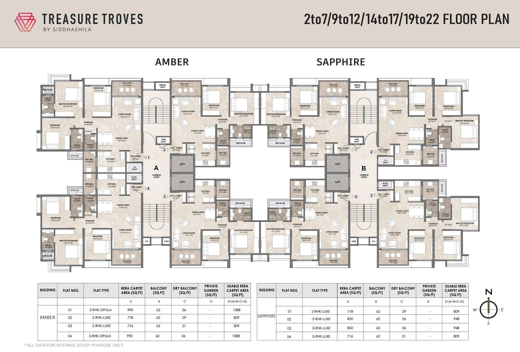 Treasure Troves — Typical floor · Amber & Sapphire towers