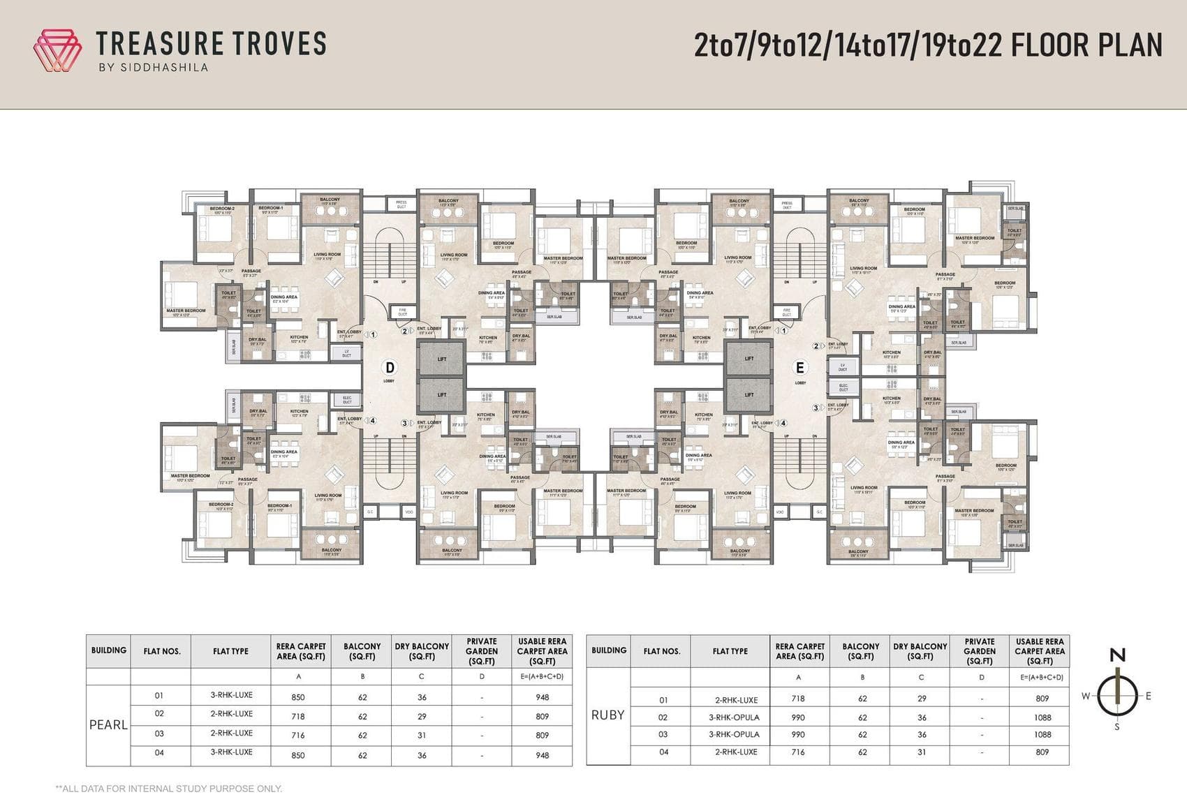 Treasure Troves — Typical floor · Pearl & Ruby towers