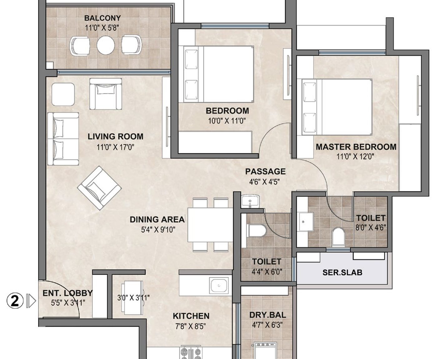 2 RHK Luxe floor plan at Treasure Troves, Wakad — 718 sq ft RERA carpet area, 809 sq ft usable