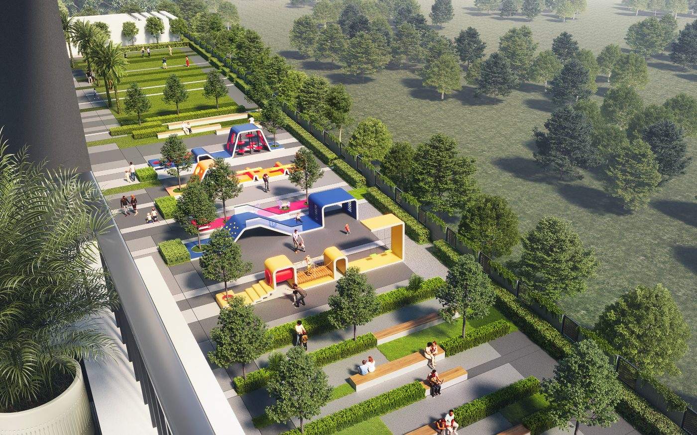 Rooftop walkway and deck at Treasure Troves, Wakad — artist's impression